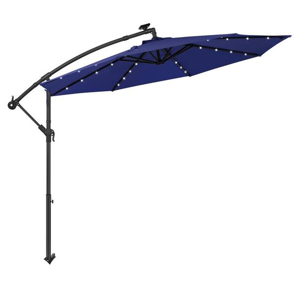 Unbranded 10 ft. Dark Blue Outdoor Cantilever Umbrella With Crank Weatherproof Waterproof And LED Light