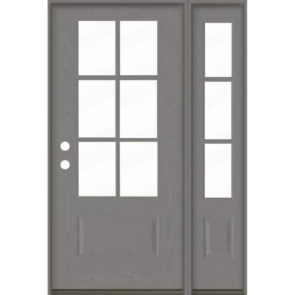 Krosswood Doors Farmhouse 50 in. x 80 in. 6-Lite Right-Hand/Inswing Clear Glass Malibu Grey Stain Fiberglass Prehung Front Door w/RSL
