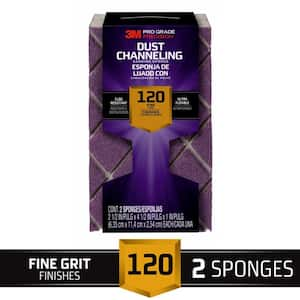 Pro Grade Precision 4-1/2 in. x 2-1/2 in. x 1 in. 120-Grit Fine Dust Channeling Sanding Sponge (2-Pack)