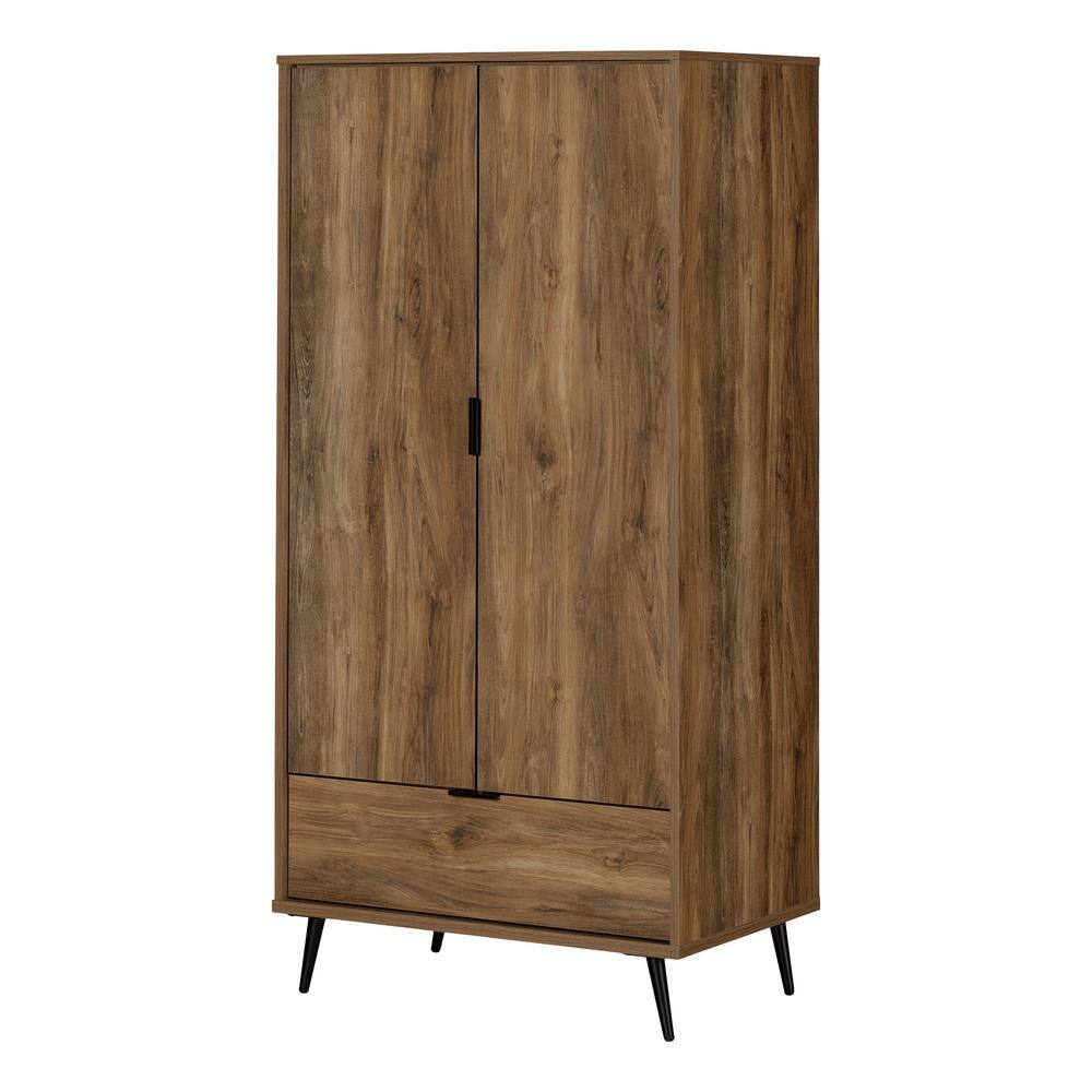 Natural Mango Contemporary Wardrobe Armoire with Mirror and Drawer