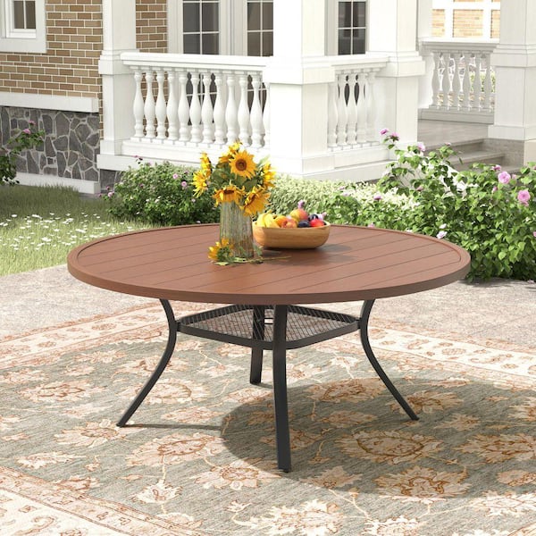 47 in. Round Metal Outdoor Dining Table with Adjustable Umbrella Hole for Deck Lawn