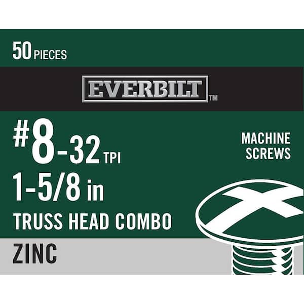 Everbilt #8-32 x 1-5/8 in. Combo Truss Head Zinc Plated Machine Screw (50-Pack)