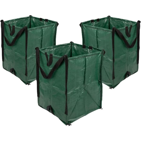 Unbranded 48 Gal. Leaf Bag, Reusable Lawn and Leaf Garden Bag with Reinforced Handle (3-Pack, Green)