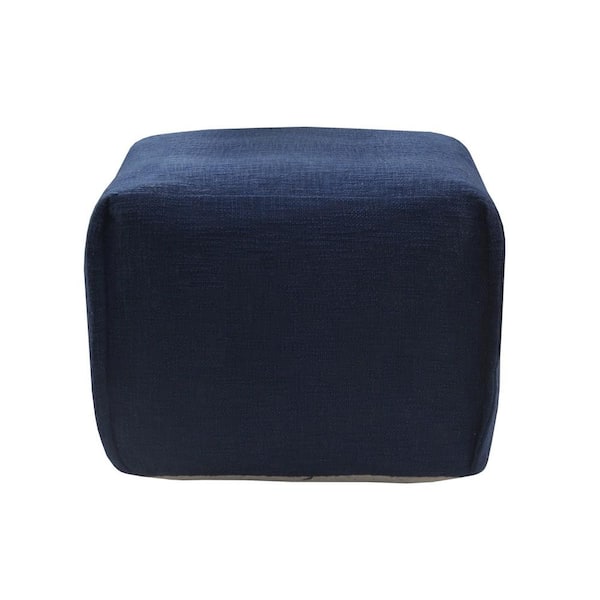 LR Home Handcrafted Solid Navy Blue 18 in. x 18 in. Pleated Square Pouf