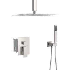 2-Spray Patterns with 1.8 GPM 10 in. Square Ceiling Mounted Shower Head Dual Shower Heads in Brushed Nickel