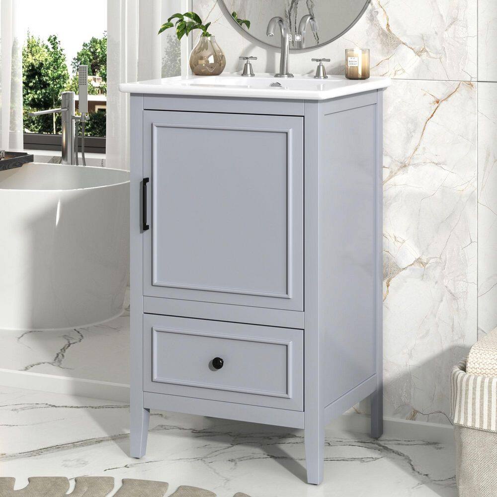 20 in. Single Sink Freestanding Gray Bath Vanity with White Ceramic Top, Adjustable Foot Pads, Storage Rack price history on PriceWatchPro