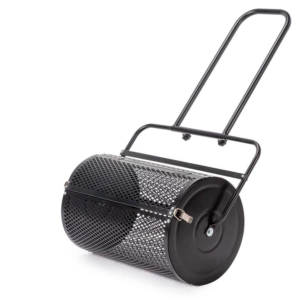 24 in. Black Steel Compost Spreader with Mesh Basket for Lawn, Garden Peat Moss Roller with Double Side Latches price history on PriceWatchPro