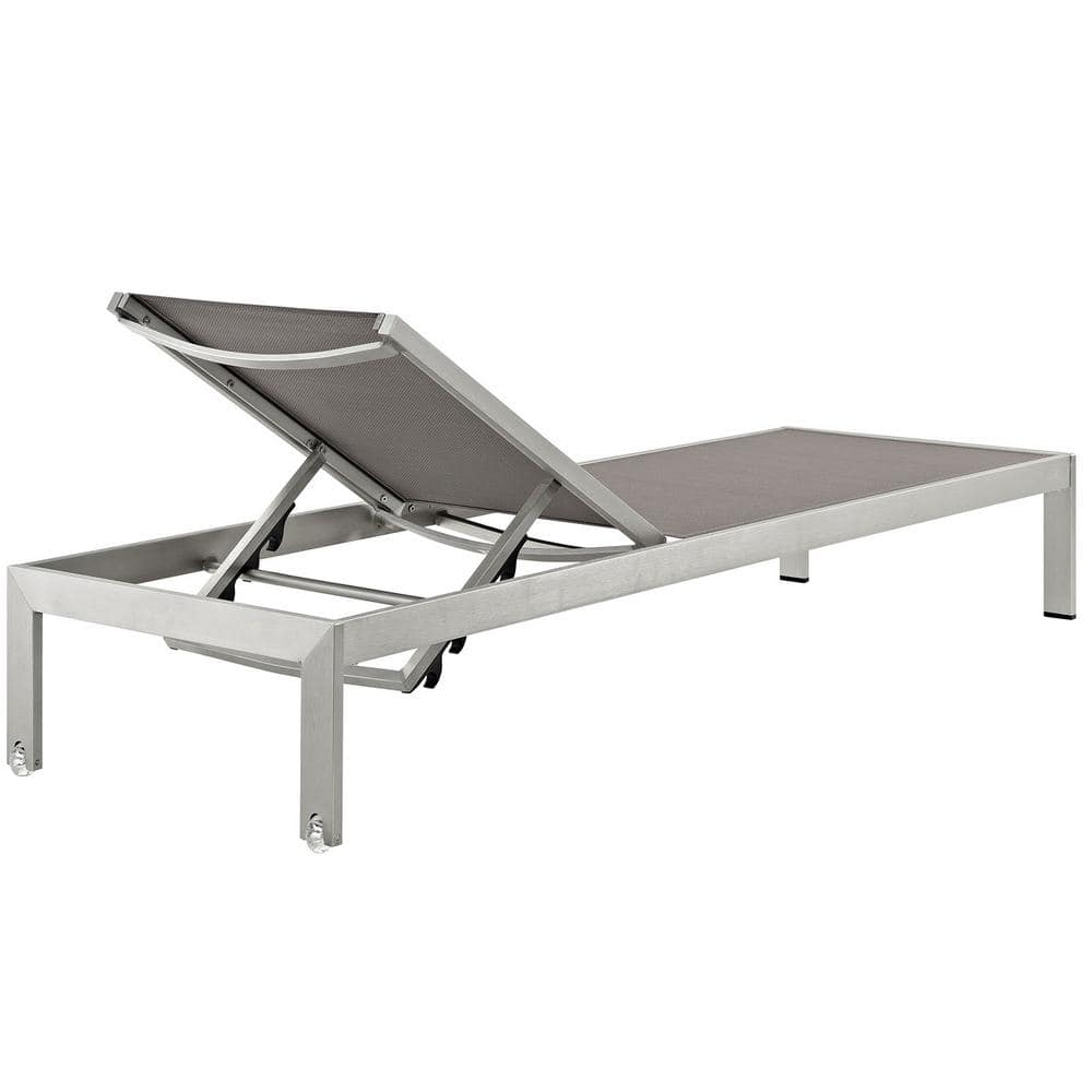 Shore Silver Gray Aluminum Mesh Adjustable Outdoor Chaise Lounger