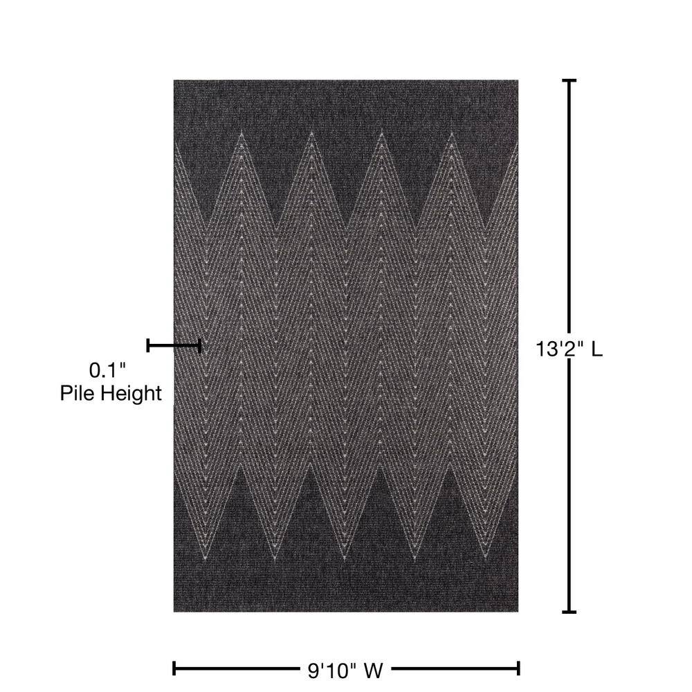 Charcoal Geometric Indoor Outdoor Polypropylene Area Rug 9'10" x 13'2"