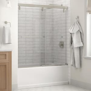 Mod 60 in. x 59-1/4 in. Soft-Close Frameless Sliding Bathtub Door in Nickel with 1/4 in. (6mm) Clear Glass