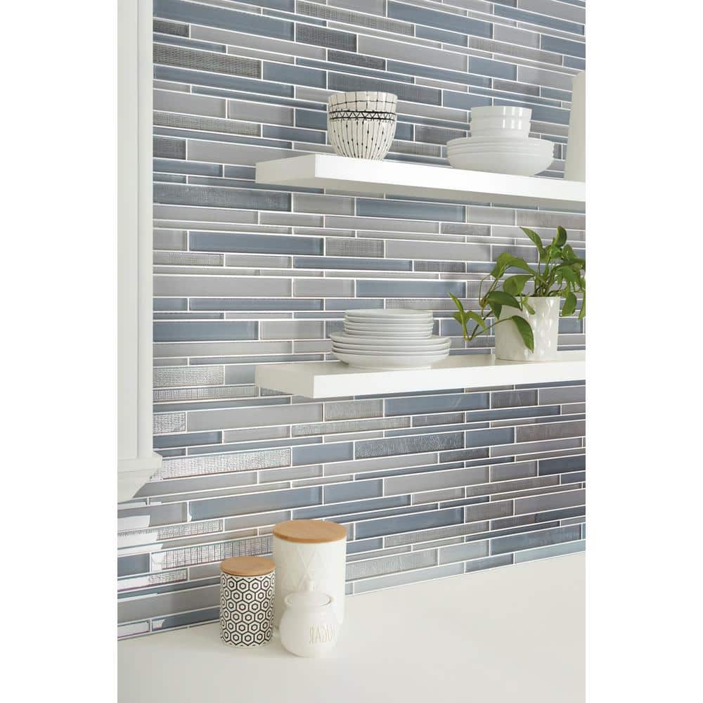 White and Blue Linear Glass Mosaic Tile for Walls