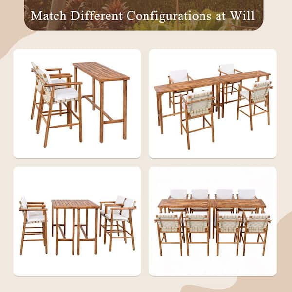 All-Weather 6-Piece Acacia Wood Outdoor Bar Set, Patio Dining Set