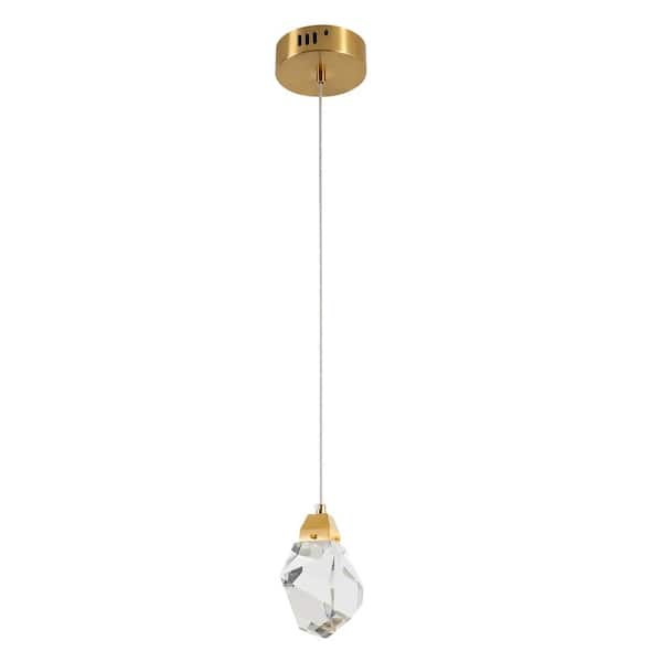 OUKANING 5-Watt 1-Light Gold Crystal Integrated LED Pendant Light with Diamond Shape Crystal Shade