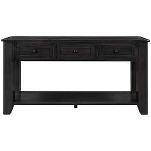 55.10 in. W x 15.00 in. D x 30.00 in. H Black Linen Cabinet Console Table with 3-Drawers and 1 Shelf