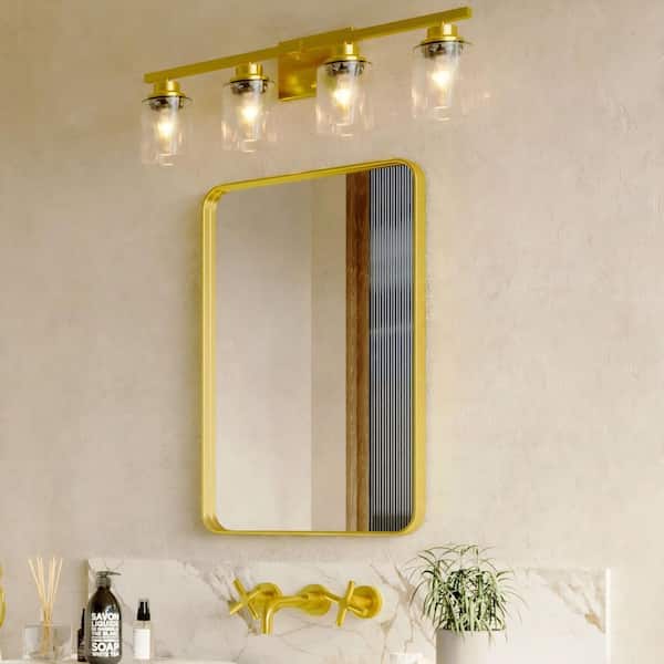 22 in. W x 30 in. H Rectangular Aluminum Framed Wall Bathroom Vanity Wall Mount Mirror in Gold