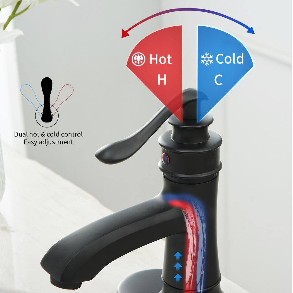 Matte Black Single Handle Bathroom Faucet with Pop-Up Drain