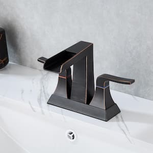 4 in. Centerset 2-Handle Waterfall Bathroom Faucet with Pop-Up Drain and Supply Lines in Oil Rubbed Bronze