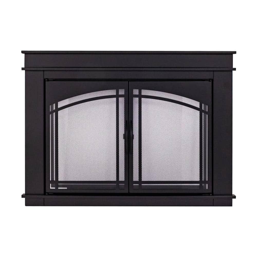 Pleasant Hearth Fenwick Small Black Glass Fireplace Doors