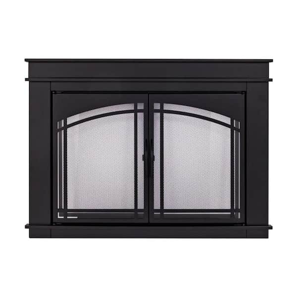 Pleasant Hearth Fenwick Small Black Glass Fireplace Doors