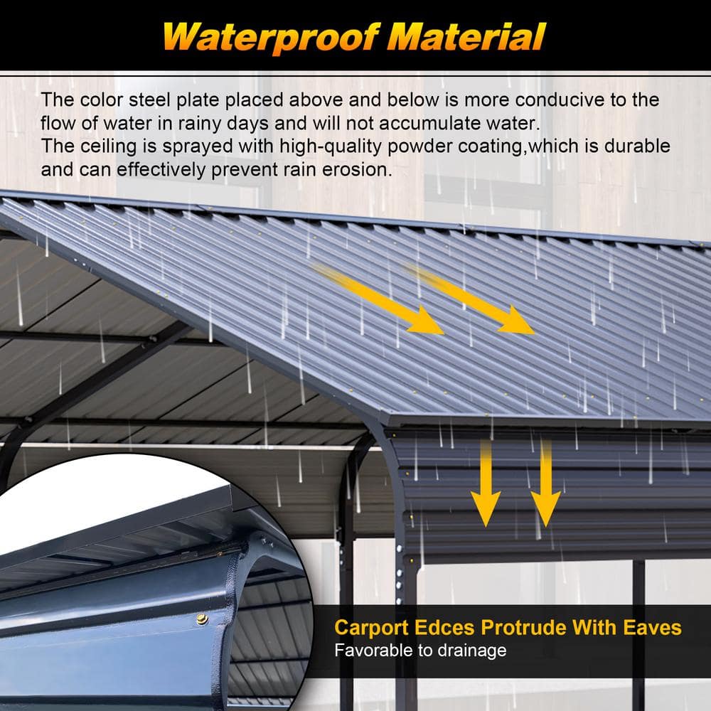 12' x 20' Gray Metal Carport with Galvanized Steel Roof