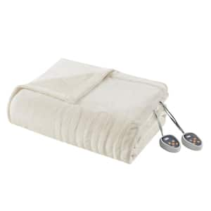 62 in. x 84 in. Heated Plush Ivory Twin Blanket