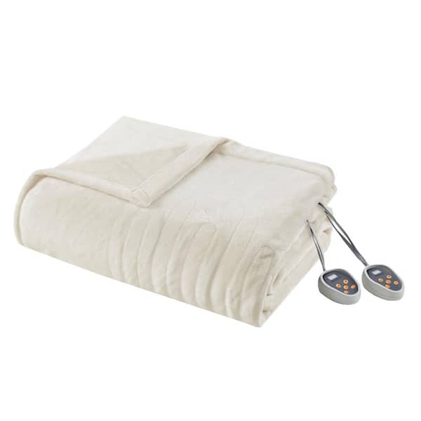 Beautyrest 84 in. x 90 in. Heated Plush Ivory Queen Blanket