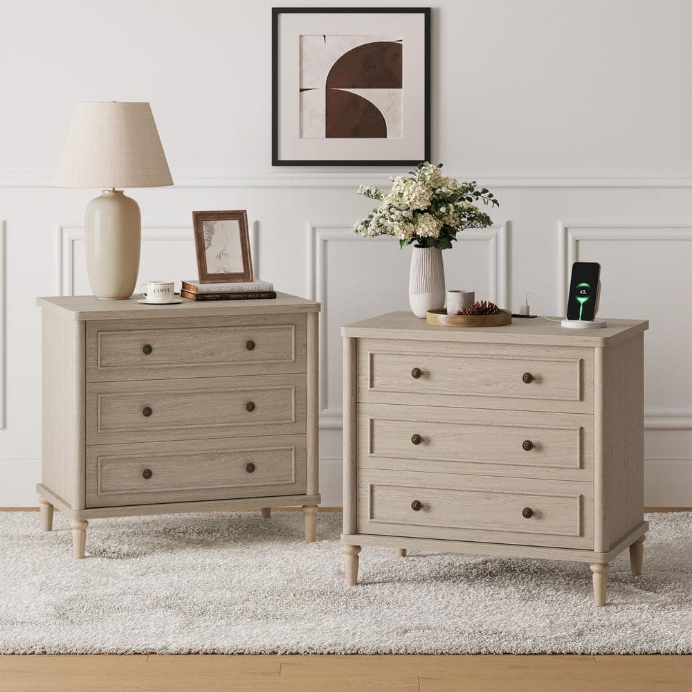 Bestier (Set of 2)Sunlit Oak 30 in. W Traditional 3-Drawer