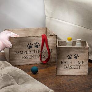 Assorted Brown Wooden Pet Toy Storage Boxes (Set of 2)