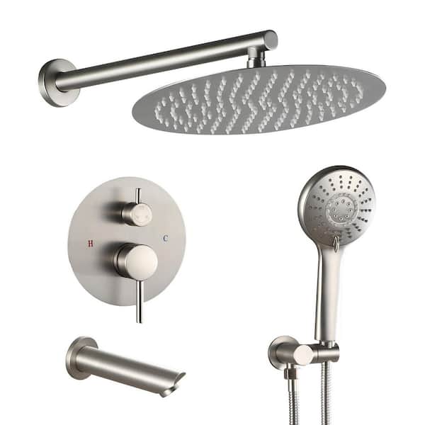 AKLFGN Single Handle 3-Spray Tub and Shower Faucet Shower Combo 2.0 GPM with 360 Degree Swivel in. Brushed Nickel