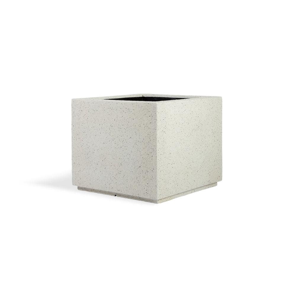 Extra Large White Granite Square Outdoor Planter with Drainage Holes