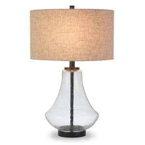 Lagos 23 in. Antique Bronze and Seeded Glass Table Lamp with Flax Shade
