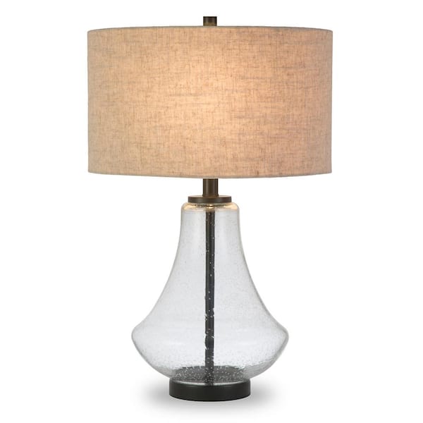 Seeded Glass Table Lamp With Flax Shade, Glass Ball Table Lamp With Velvet Look Shade Silverchair