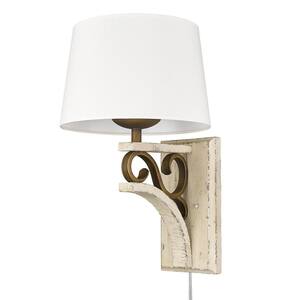 Solay 1-Light Burnished Chestnut Wall Sconce with Ivory Linen Shade