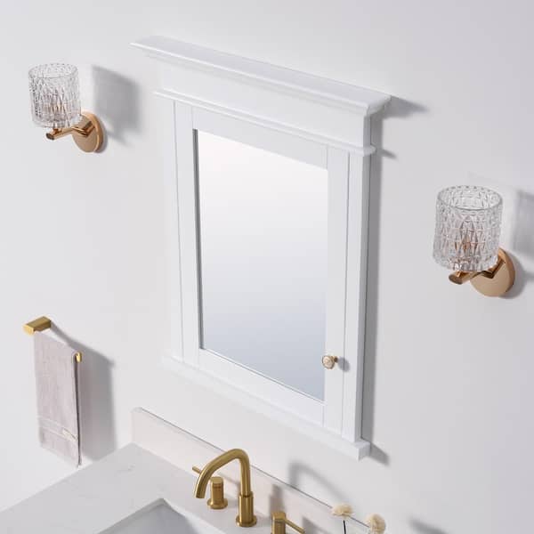 WELLFOR GRACE Solid Wood 26-in x 32-in Recessed Mount White Mirrored Soft Close Medicine Cabinet