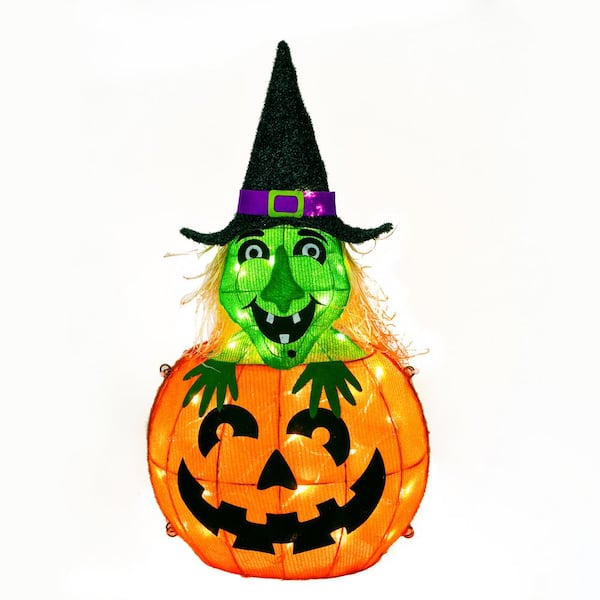 National Tree Company Pre-Lit Halloween Pumpkin and Witch