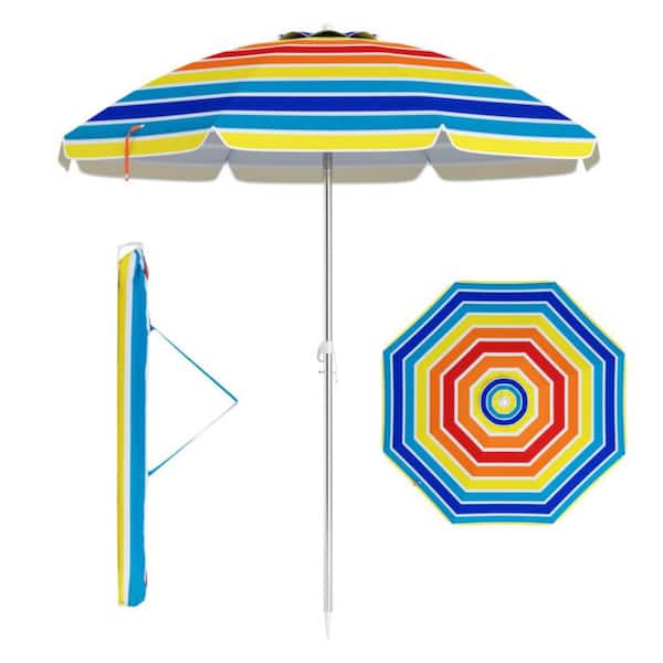 Clihome 6.5 ft. Outdoor Beach Umbrella in Multicolor without Weight Base with Carry Bag