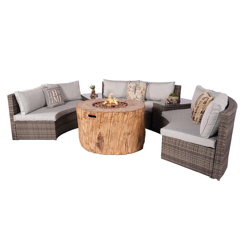 Eclipse Autumn Rust Aluminum and Pashmina Cloud Cushion 3 Pc. Swivel Sofa  Group with 58 x 36 in. Slat Top Gas Fire Pit