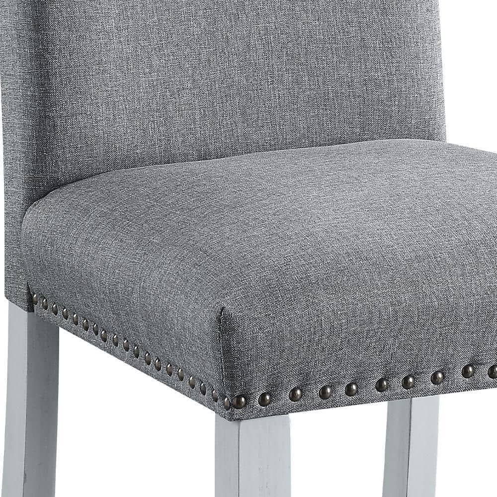 Gray Linen Upholstered Side Chair with Wood Legs, Set of 2