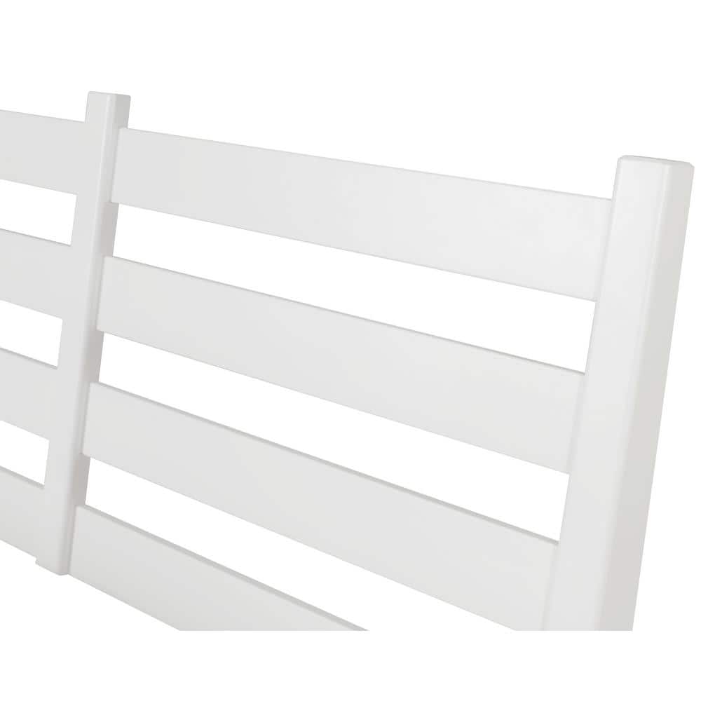 Elegant Pine Wood King-Size Bed with Slatted Headboard - White Finish
