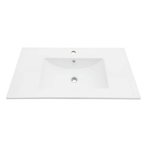 36 in. W x 18 in. D Porcelain Ceramic Drop-In Single Bowl Bath Vanity Top Sink in White with 1-Faucet Holes and Overflow