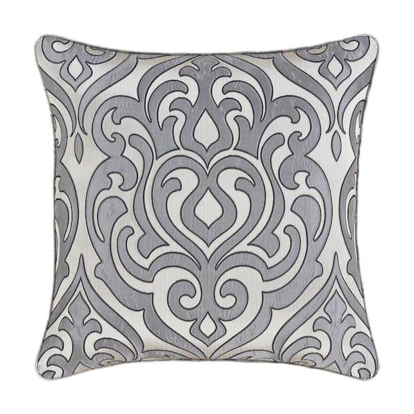 Unbranded Bylthe Pewter Polyester Damask 20 in. Square Decorative Throw Pillow 20 in. L x 20 in. W