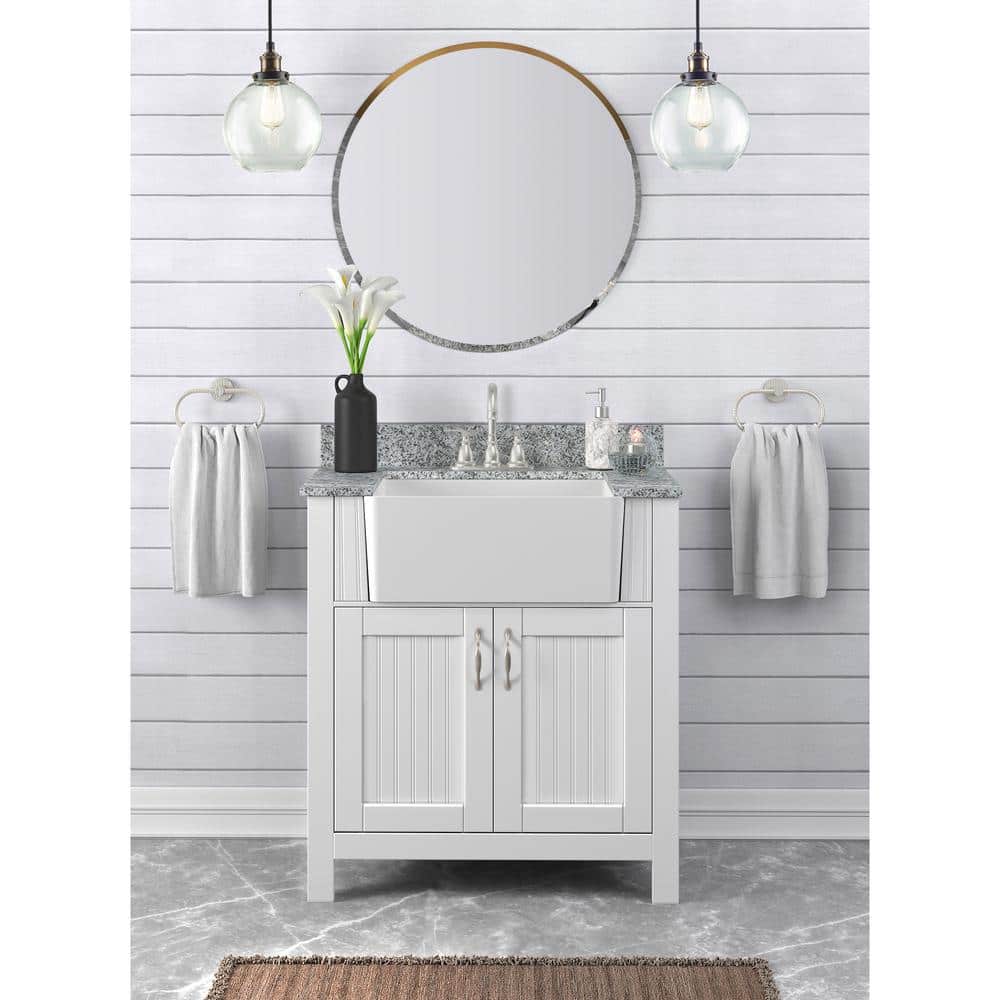 Davenport 31 in. W x 19 in. D Bath Vanity in Bright White with Granite Vanity Top in Viscont White with Farmhouse Sink price history on PriceWatchPro