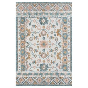 Hillah Traditional Blue/Blush 7 ft. 9 in. x 9 ft. 9 in. Floral Filigree Organic Wool Indoor Area Rug