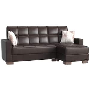 Basics Collection Brown Convertible L-Shaped Sofa Bed Sectional With Reversible Chaise 3-Seater With Storage