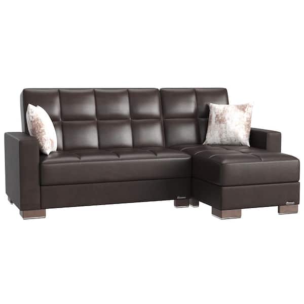 Ottomanson Basics Collection Brown Convertible L-Shaped Sofa Bed Sectional With Reversible Chaise 3-Seater With Storage