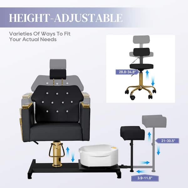 Gold Occasional Chair, Swivel Pedicure Chair Set with Footrest and Massage Foot Bath, Dual-Use for Home and Salon