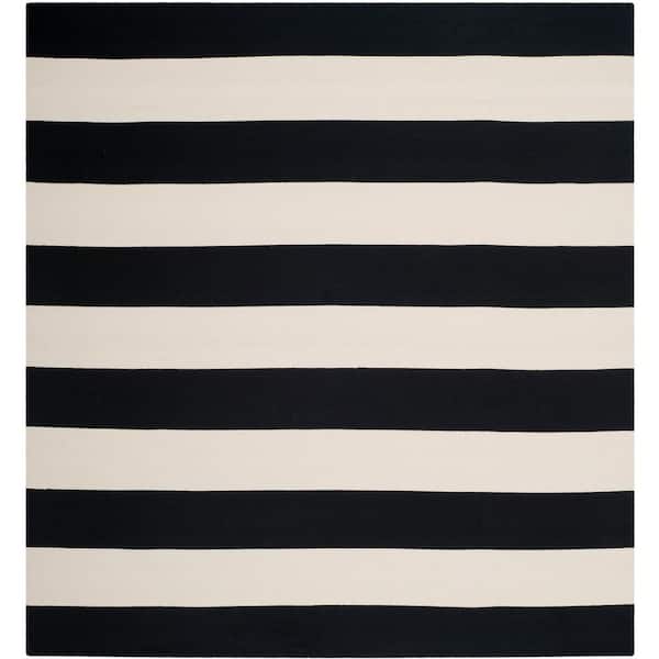 Montauk Black/Ivory 4 ft. x 4 ft. Square Striped Area Rug