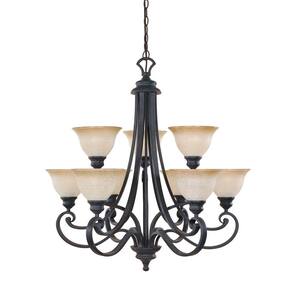 Barcelona 9-Light Hanging Natural Iron Chandelier