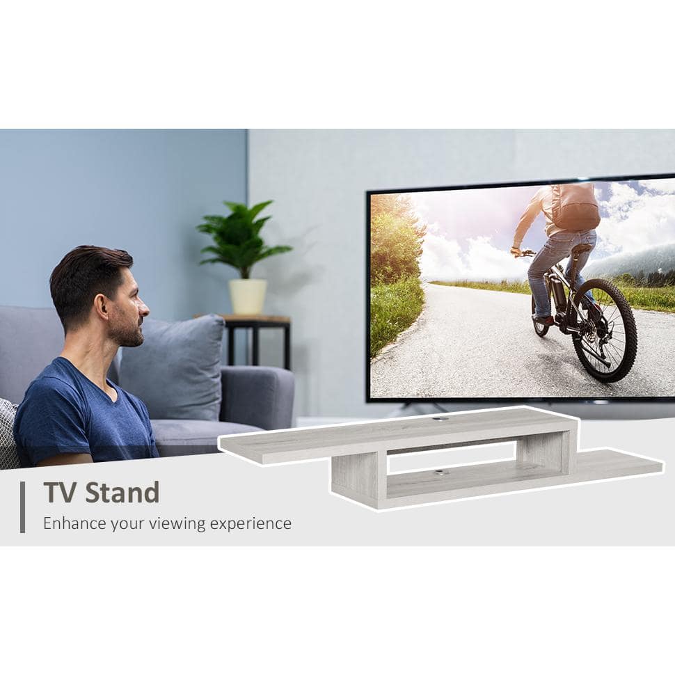 Gray MDF Wall Mounted Floating Media Console Shelf