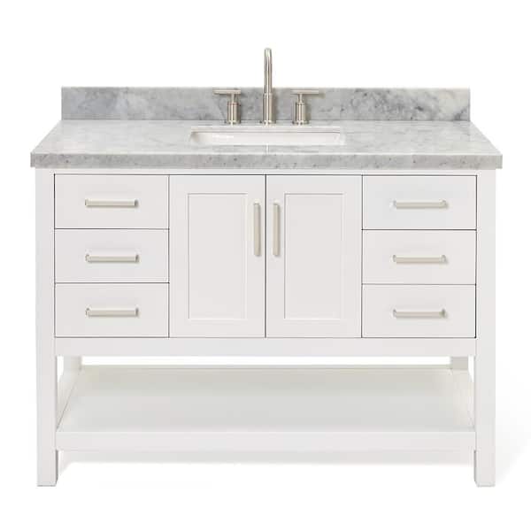 Magnolia 49 in. W x 22 in. D x 36 in. H Bath Vanity in White with White Carrara Marble Vanity Top with White Basin